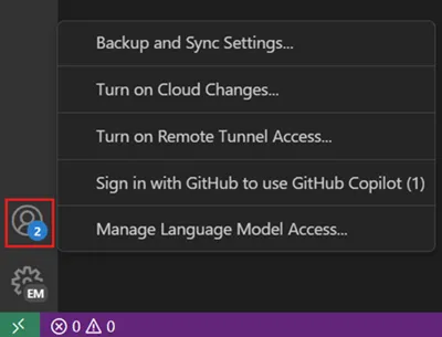 VS Code Accounts 菜单